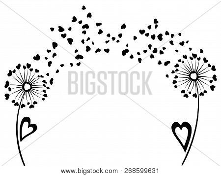 Distance Love And Romantic Communication Concept Design. Dandelion Flowers Summer Vector Card. Heart