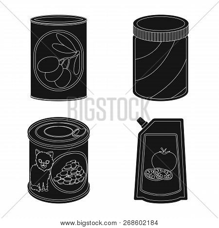 Vector Design Of Can And Food Symbol. Set Of Can And Package Vector Icon For Stock.