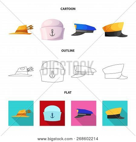 Isolated Object Of Headgear And Cap Icon. Set Of Headgear And Headwear Stock Vector Illustration.