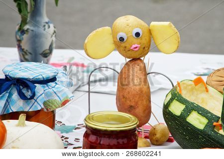 Cheburashka From Potatoes. Showing The Autumn Harvest At The Farm Fair