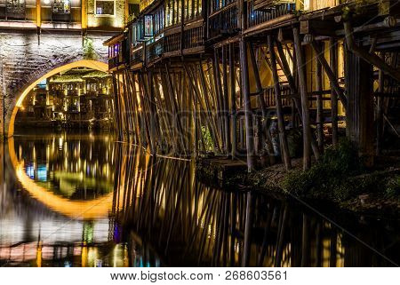 Reflections In The Fenghuang Tuo River During The Night, China