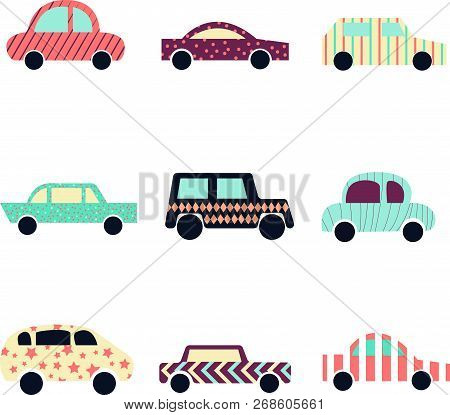 Collection Of Cute Modern Cars. Automobile Icon.