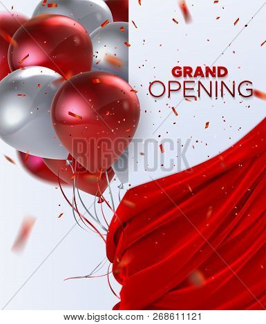 Grand Opening. Business Startup Open Ceremony. Vector Illustration. Marketing Event Label. Abstract 