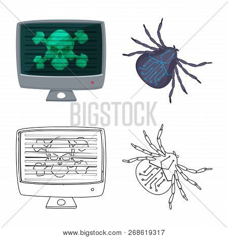 Vector Design Of Virus And Secure Symbol. Collection Of Virus And Cyber Stock Vector Illustration.