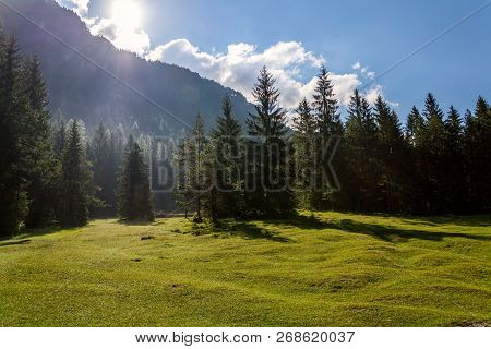 Beautiful Nature Scenery At Lake Pillersee With Deep Forest And Seehorn Mountain, Sankt Ulrich Am Pi