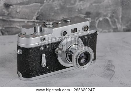 Moscow, Russia, April 18, 2017. The Old Soviet Rangefinder Camera Zorki-2c, Released1957.