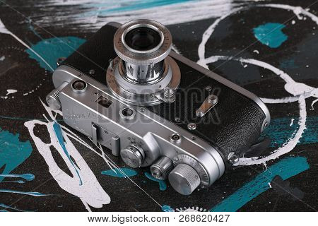 Moscow, Russia, April 18, 2017. The Old Soviet Rangefinder Camera Zorki-2c, Released1957.