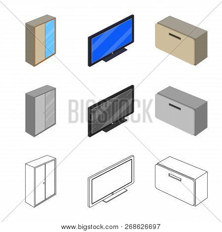 Vector Design Of Bedroom And Room Sign. Set Of Bedroom And Furniture Vector Icon For Stock.