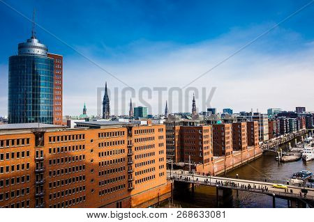 Hamburg, Germany - March, 2018: View Of The Hamburg City And Harbor From The Elbe Philharmonic Build