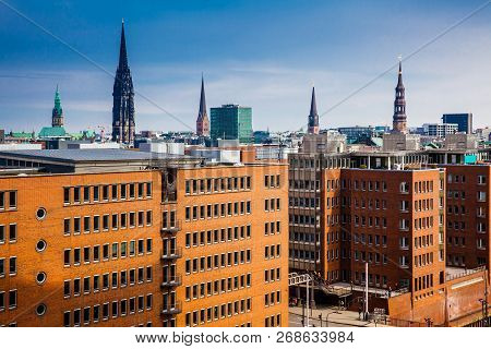 Hamburg, Germany - March, 2018: View Of The Hamburg City And Harbor From The Elbe Philharmonic Build