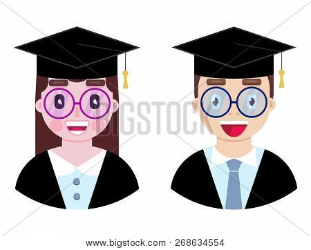 Cheerful And Happy Students On White Background. Vector Illustration