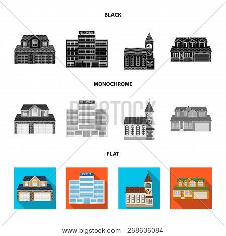 Vector Design Of Building And Front Icon. Collection Of Building And Roof Stock Vector Illustration.