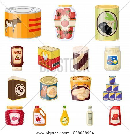 Vector Illustration Of Can And Food Sign. Set Of Can And Package Stock Vector Illustration.