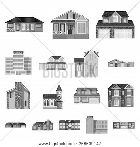Vector Design Of Building And Front Logo. Collection Of Building And Roof Stock Vector Illustration.