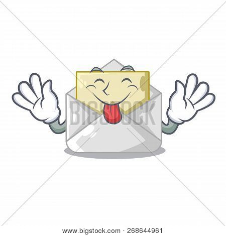 Tongue Out Envelope Opened On Shape White Mascot