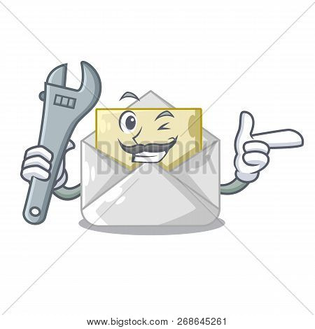 Mechanic Envelope Opened On Shape White Mascot