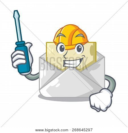Automotive Envelope Opened On Shape White Mascot