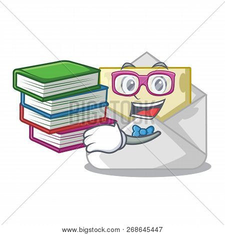 Student With Book Envelope Opened On Shape White Mascot