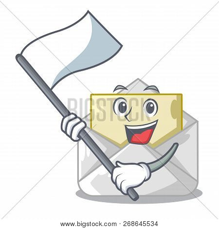 With Flag Envelope Opened On Shape White Mascot