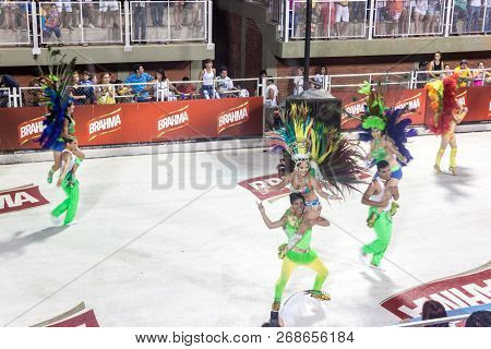 Encarnacion, Paraguay - Feb 7, 2015: Participants Of A Traditional Carnival In Encarnacion, Paraguay