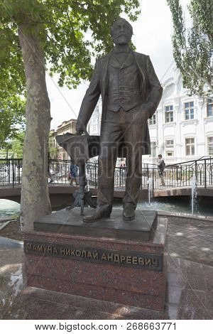 Evpatoria, Crimea, Russia - July 1, 2018: Monument To Mamun Nikolai Andreevich In The Resort Town Of