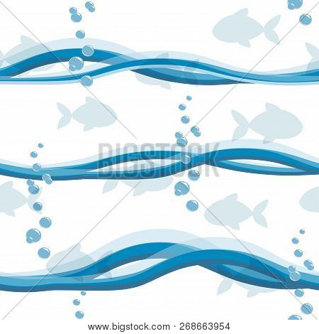 Cute Seamless Background With Bubbles And Waves. Repeating Wave Pattern.