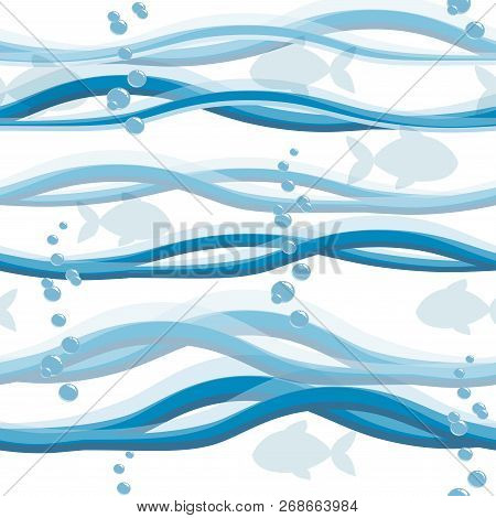 Cute Seamless Background With Bubbles And Waves. Repeating Wave Pattern.
