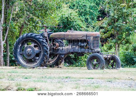 Frutillar, Chile - March 1, 2015: Old Tractor In Historic German Colonial Museum In Frutillar Villag