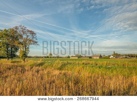 Dutch Agricultural Landscape In The Autumn Season. The Photo Was Taken At The Edge Of The Village Gi