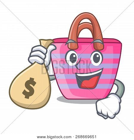 With Money Bag Cartoon On Red Shaped Beach Bag