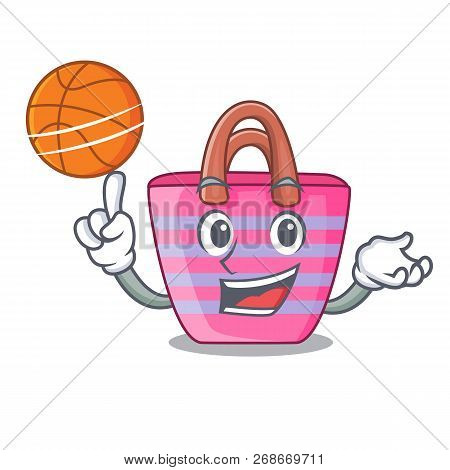 With Basketball Cartoon On Red Shaped Beach Bag