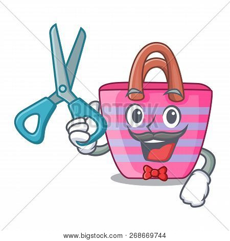 Barber Cartoon On Red Shaped Beach Bag