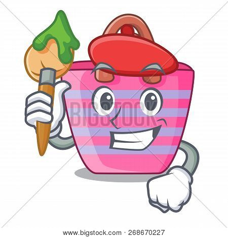 Artist Cartoon On Red Shaped Beach Bag