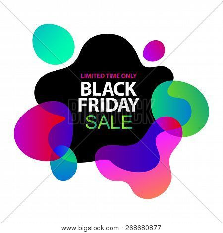 Neon Lights Blue, Lilac, Ultraviolet, Pink Gradients Sale Sticker. Minimalistic Abstract Liquid Flui