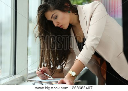 Adult Beautiful Happy Smile Fashion Indian Businesswoman Hold Siver Pen In Hand. Customer Busy Manag