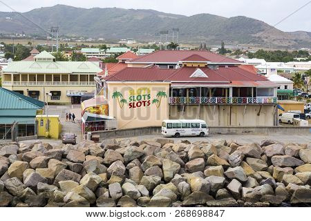 Basseterre, Saint Kitts - May 18, 2015: Port Zante Is The Harbor In Basseterre, Saint Kitts, Which H