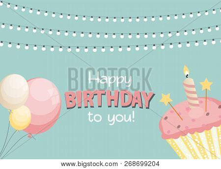 Happy Birthday Card Baner Background  With Cake. Vector Illustration