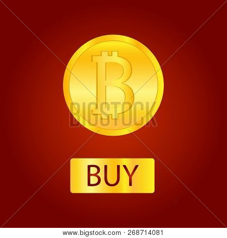Bitcoins Money Virtual Currency Concept Background. Golden Bitcoin Coin Blockchain Technology For Cr