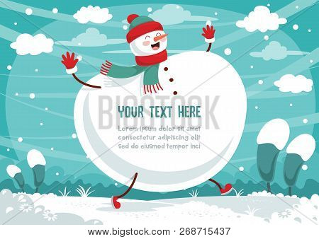 Vector Illustration Of Winter Scene And Snowman