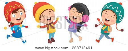 Vector Illustration Of Winter And Cute Kids