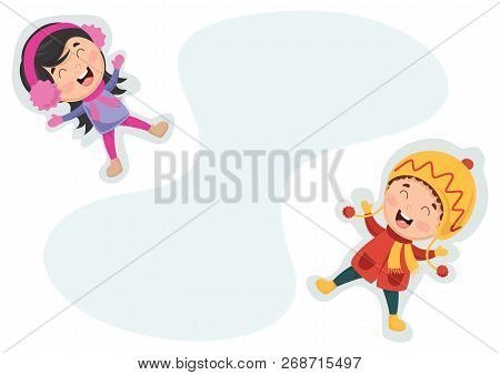 Vector Illustration Of Winter Scene And Happy Kids
