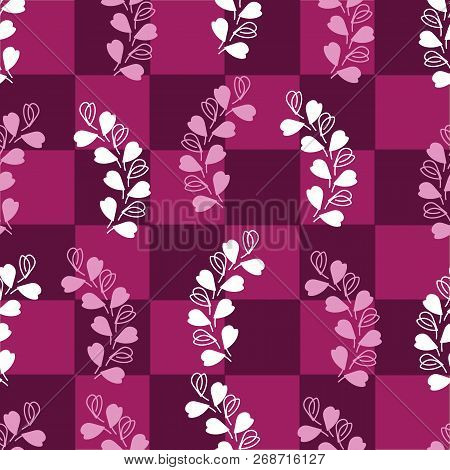 Abstract Lavender-love In Parise Seamless Repeat Pattern On Maroon Background. Light Pink And White 