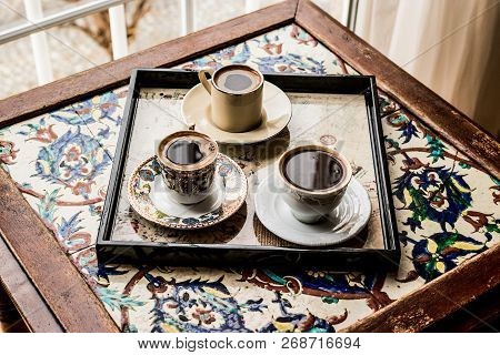 Turkish Coffee On Ottoman Surface.