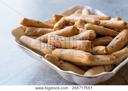 Turkish Pastry Crispy Stick Crackers With Anise Flavor. Traditional Food.