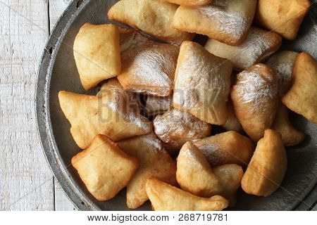 Homemade Baking,baursaks,baking On Iron Dishware,baking On A Wooden Table,country Baking