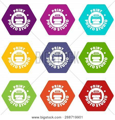 Print Photo Studio Icons 9 Set Coloful Isolated On White For Web