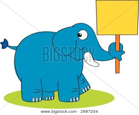 Elefante azul com letreiro