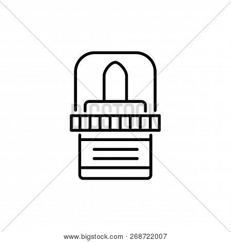 Black & White Vector Illustration Of Shoe Cream & Polish With Brush For Leather Footwear. Line Icon 