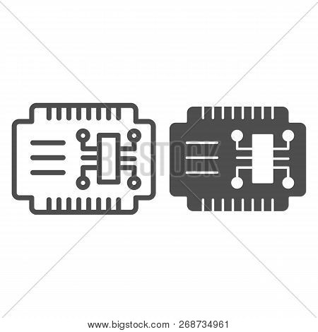 Microcircuit Line And Glyph Icon. Car Electronics Vector Illustration Isolated On White. Automobile 