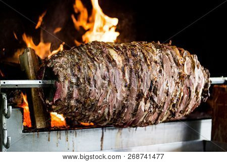 Turkish Cag Kebab Doner In Wood Fired Oven.